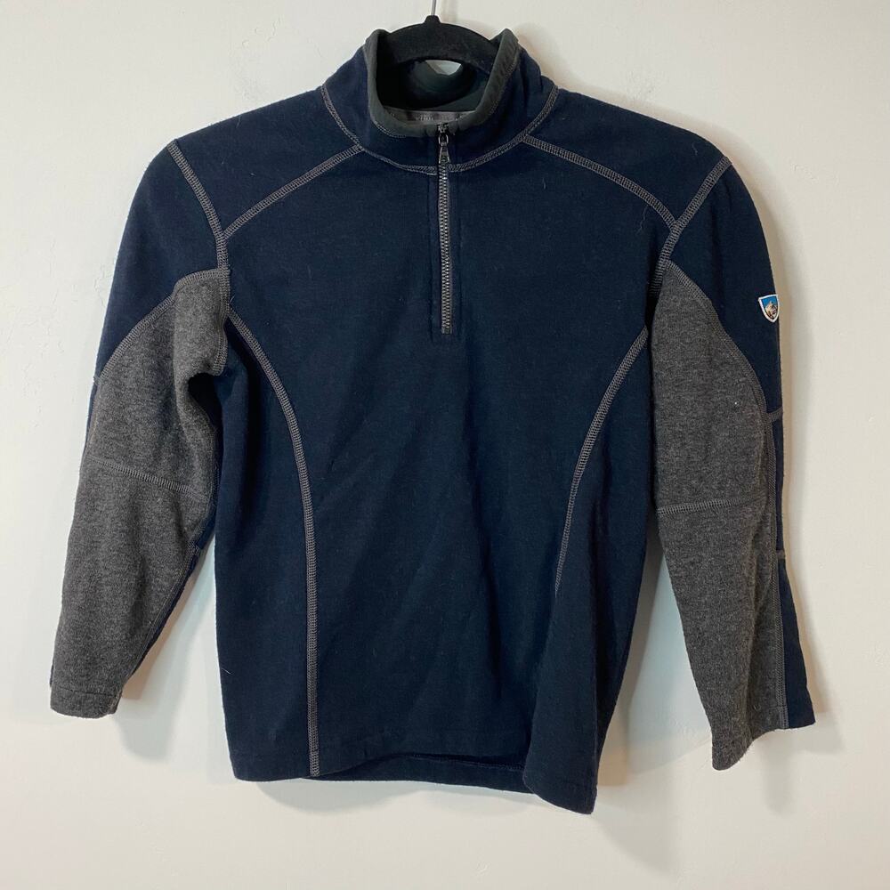 Kuhl Boys Kashmira Quarter‎ Zip Fleece Pullover Sweatshirt Navy Blue Small 7/8